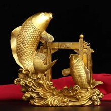 纯黄铜鱼摆件鲤鱼跃龙门家居装饰工艺品年年有余客厅酒柜装饰礼品