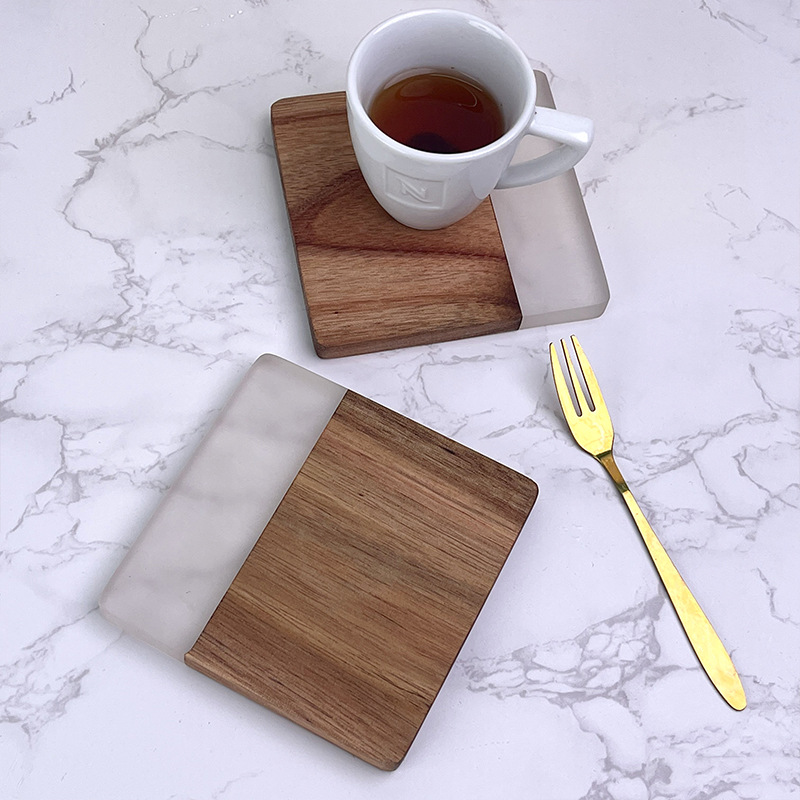 Cross-Border Resin Teacup Mat Japanese Acacia Mangium Cup Heat Proof Mat round Simple Coaster Coffee Western-Style Placemat in Stock