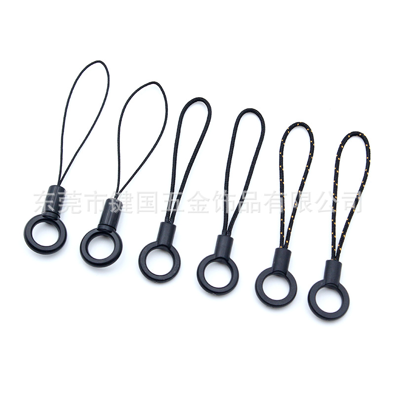 现货供应手机链黑色圆圈小绳头手机挂绳细绳DIY吊绳手机壳绳子