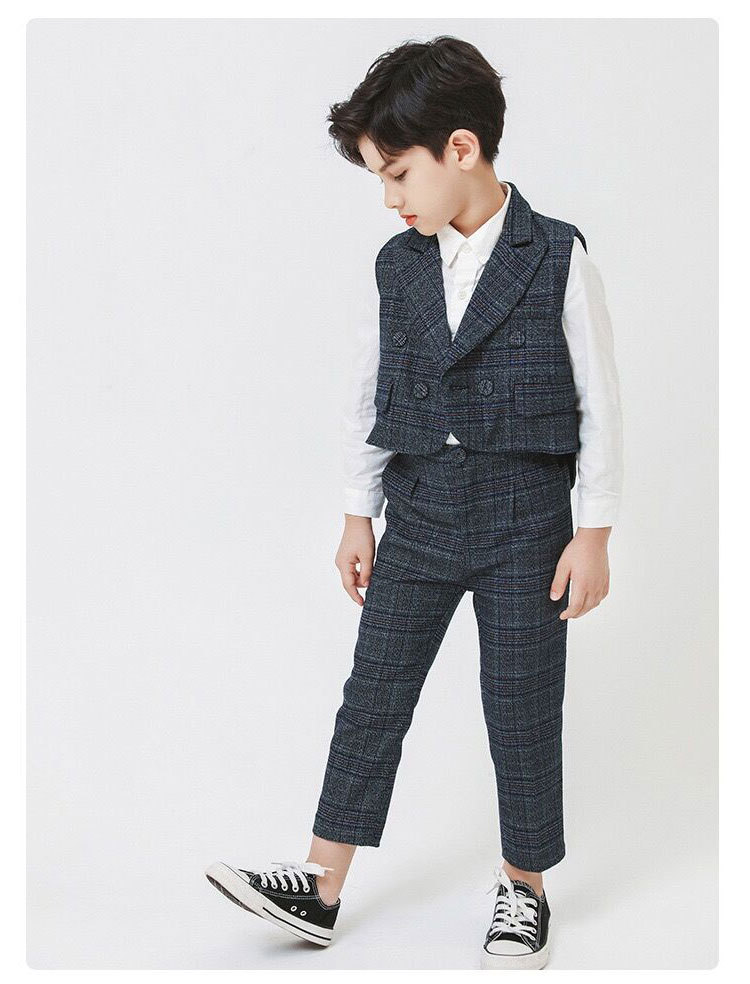 帅气男童礼服夏小西装套装男孩主持人服装走秀演出服儿童西装马甲