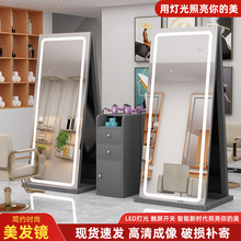 网红美容美发镜子理发店镜台LED挂墙带灯镜发廊单双面落地x&