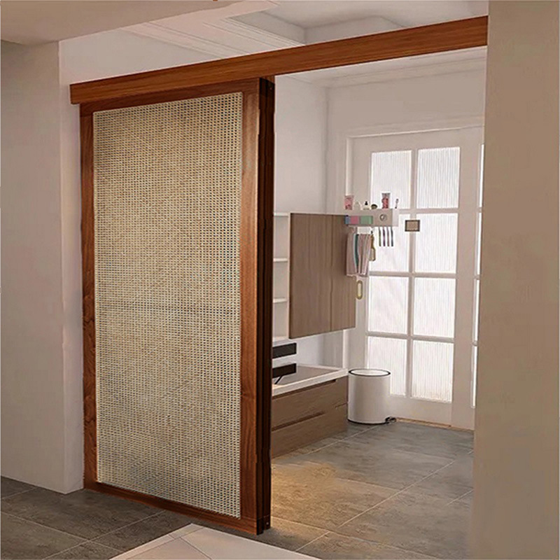 藤编门推拉门实木隐形隔断门厨房卧室卫生间伸缩门实木折叠门