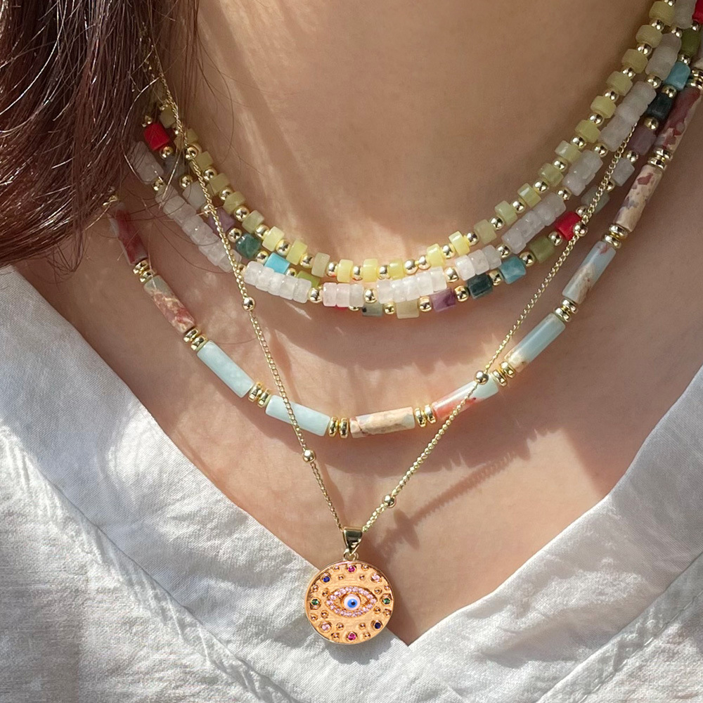 European and American Diy Handmade Beaded Semi-Precious Stone Necklace Female Niche Design Girlfriends Agate Clavicle Chain Jewelry