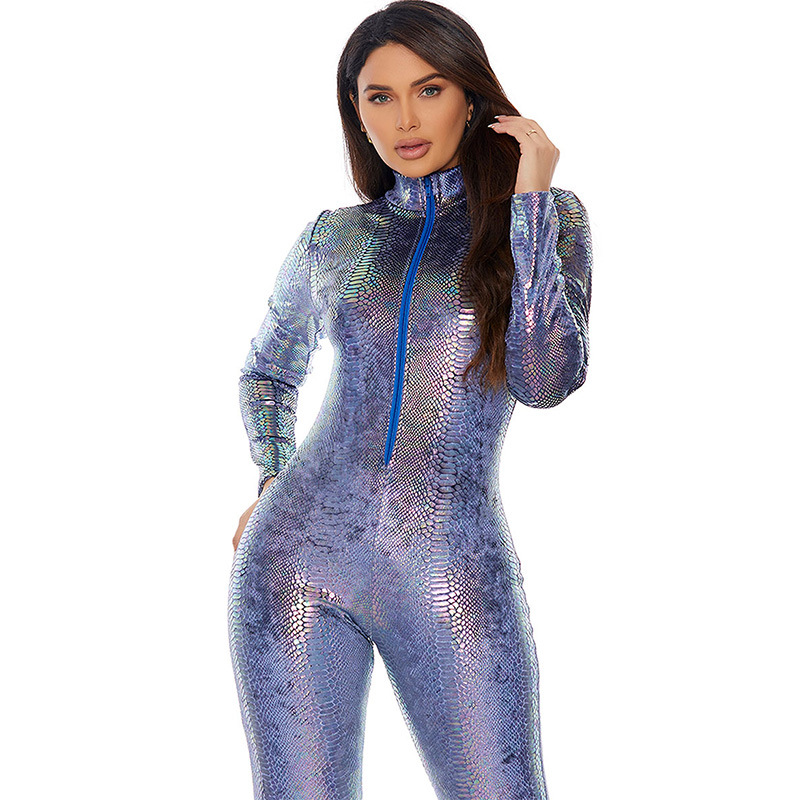 速卖通跨境炫彩性感紧身连体衣 蟒蛇纹多色欧美星球大战表演服cos