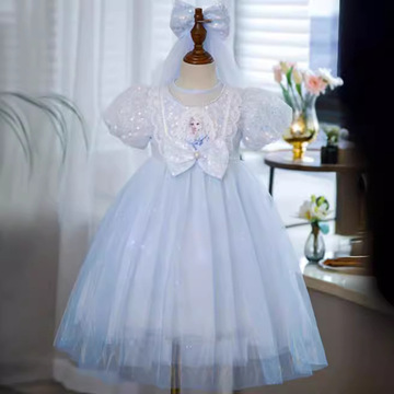 女童洋气冰雪奇缘艾莎儿童蓝色连衣裙发光爱莎公主裙夏装裙子礼服