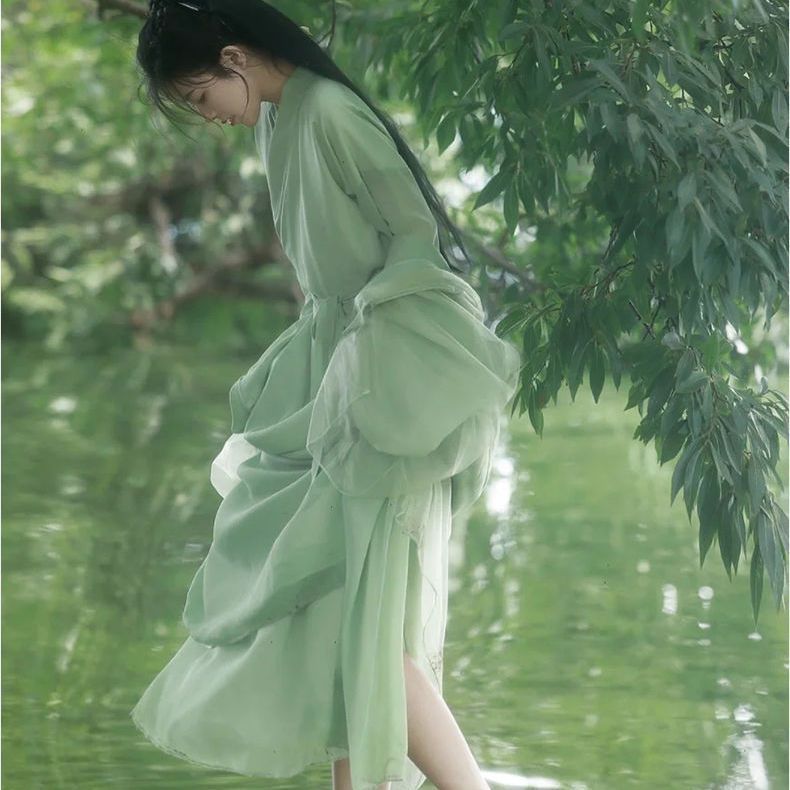 绿色素雅汉服女一整套魏晋交领古装超仙气清新淡雅古风飘逸套装