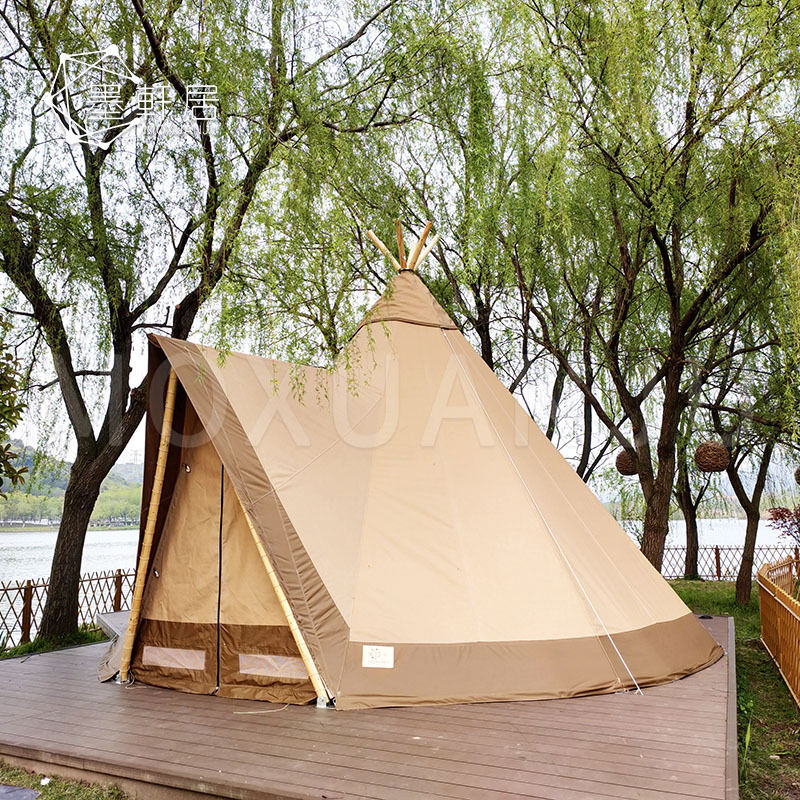 6/12/20人户外豪华露营帐篷 tipi tent 尖顶木杆支架野奢酒店篷房