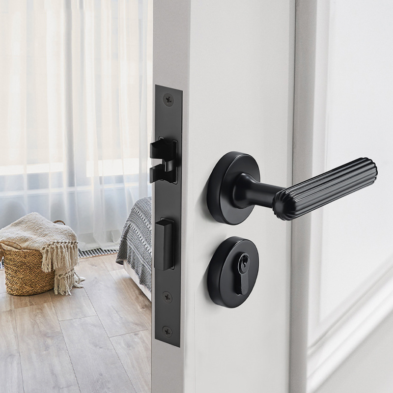 厂家直销 全铜静音卧室金色黑色简约木门室内分体门锁