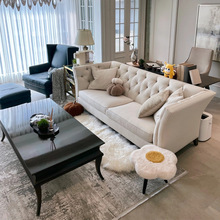 美式轻奢实木布艺三人位沙发现代简约风小户型样板房高端客厅家具
