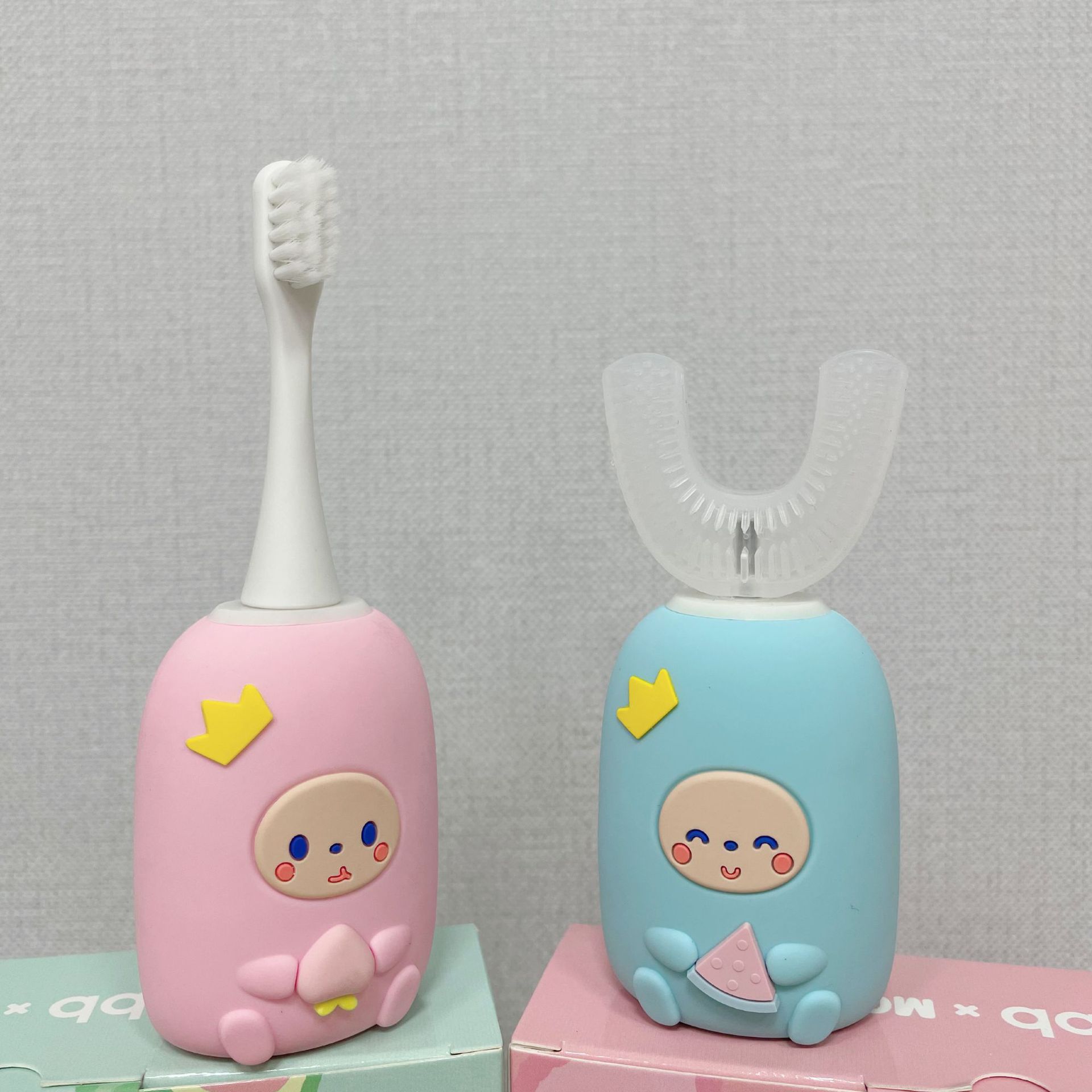 婴幼儿分阶段式电动牙刷宝宝u型声波电动清洁牙刷两用款