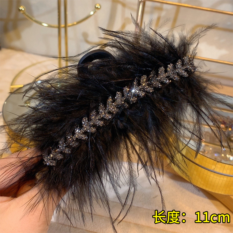 Korean Style Ins Style Feather Grip High-Grade Feather Wheat Grab Barrettes Female Head Plush Shark Clip Hairpin