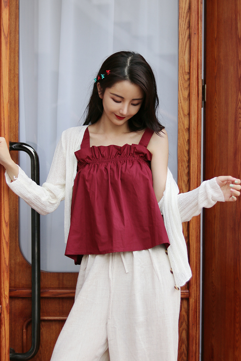 夏装小清新短款吊带背心女外穿可爱学生韩版宽松娃娃衫上衣性感潮