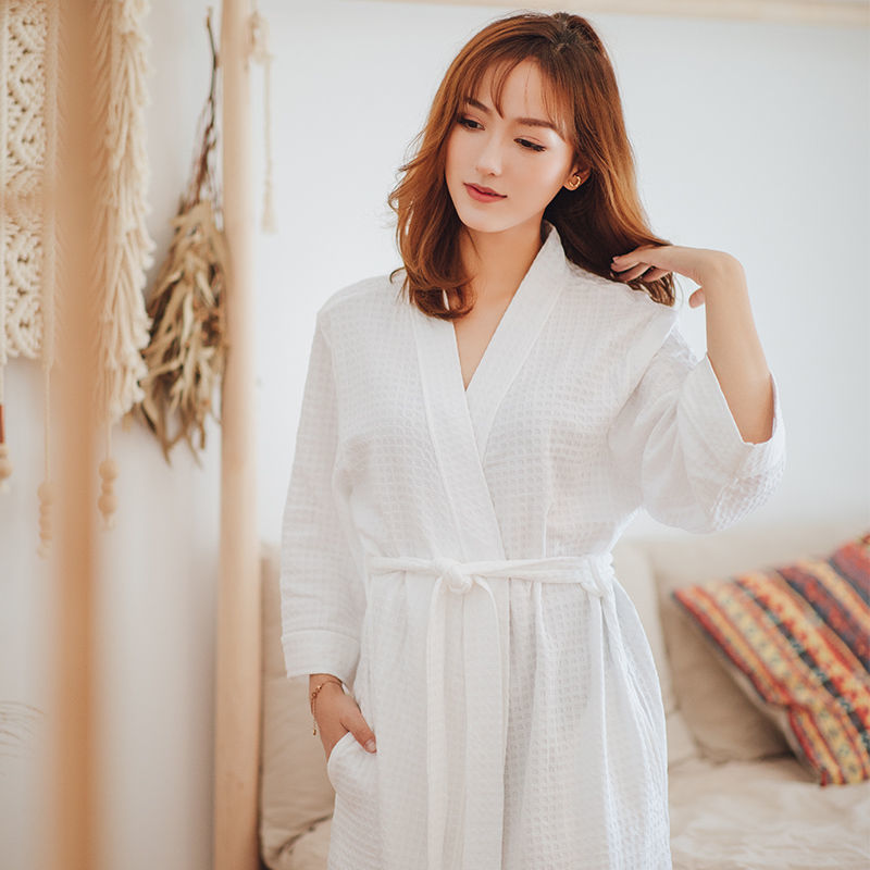 Bathrobe Spring and Autumn Thickening Nightgown Loose Waffle Beauty Salon Hotel Spring and Summer Morning Gowns Couple Pajamas Hot