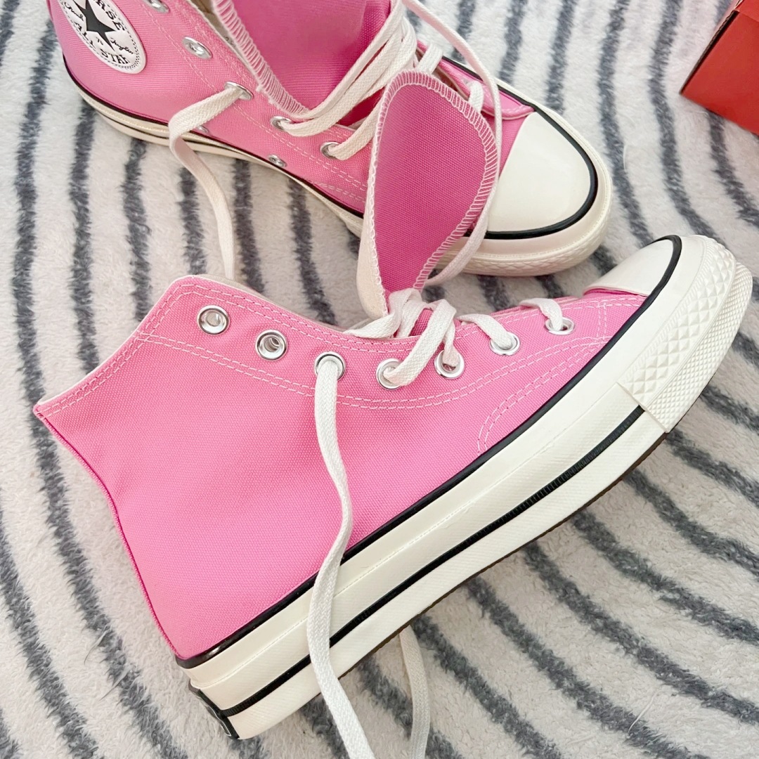 莆田鞋 新款美奇匡威芭比粉帆布鞋1970s粉色霓虹高低帮帆布鞋