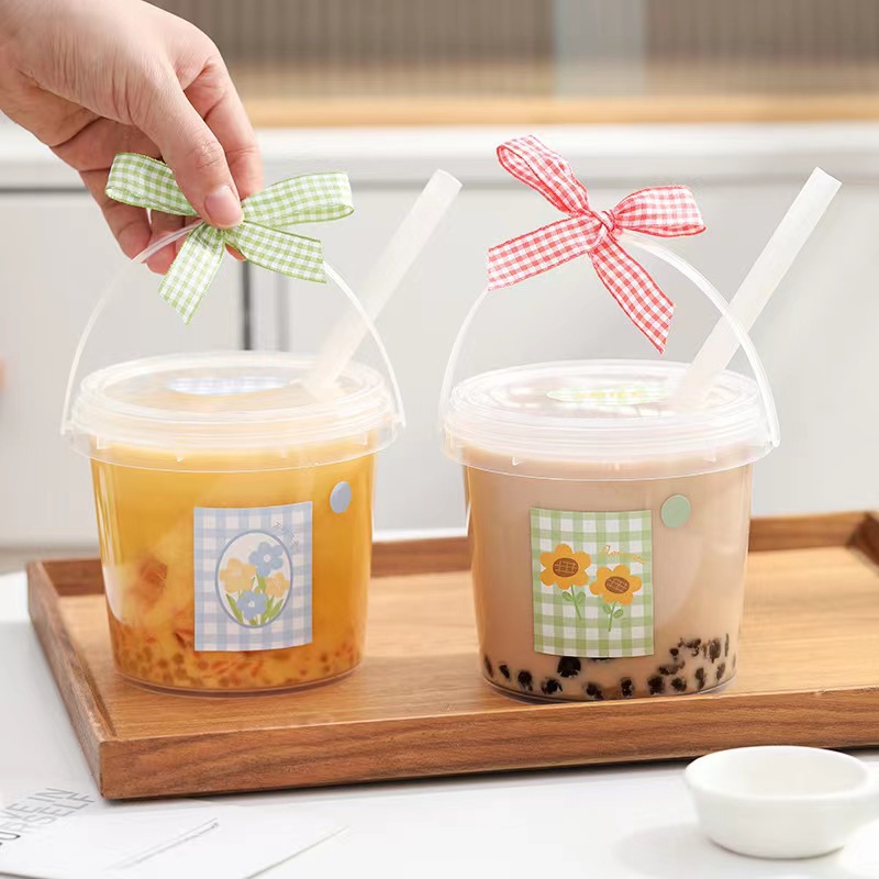 矮胖圆形手提桶 吨吨桶奶茶一次性水果茶桶 大容量网红冰桶5l促销