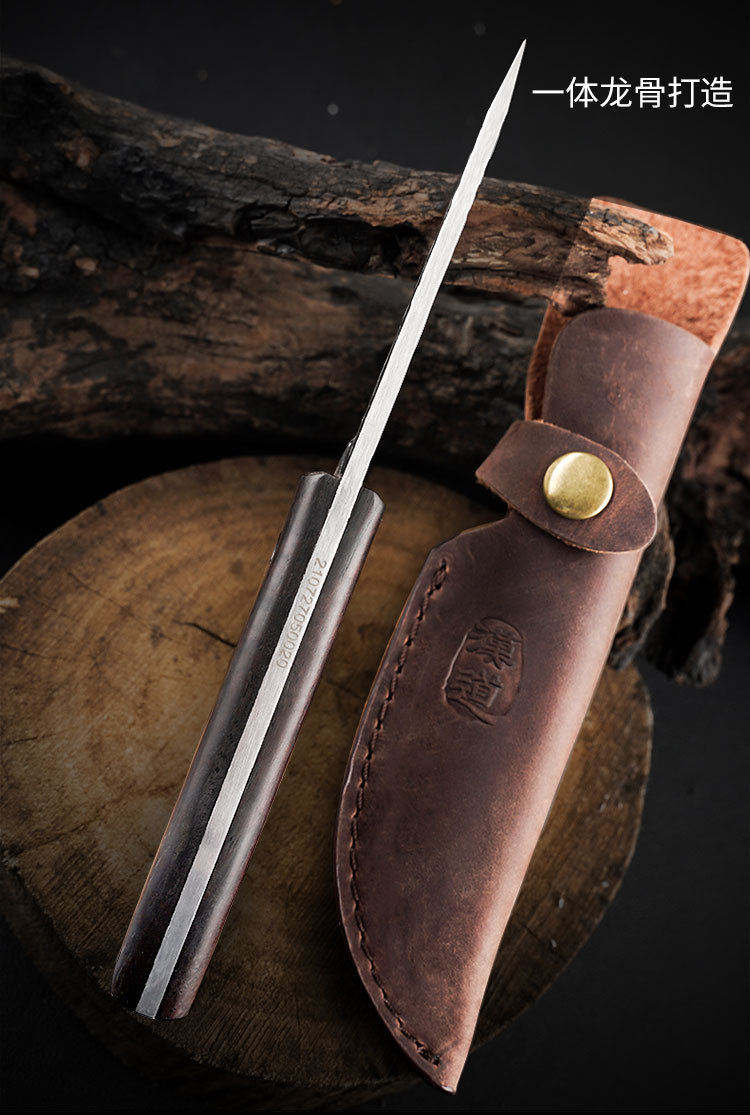 汉道锻打小猎刀碳钢户外刀野外求生军刃刀具防身直刀开刃求生存刀