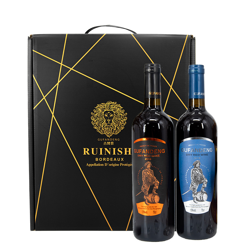 鹏辉红酒批发古梵登镖士干红葡萄酒750ml红酒礼盒装双支2瓶装13度