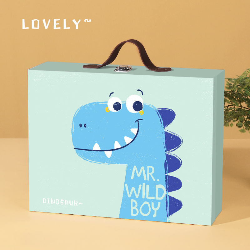 翻盖手提箱文具包装盒恐龙宝宝小学生儿童男孩玩具大礼盒套装空盒