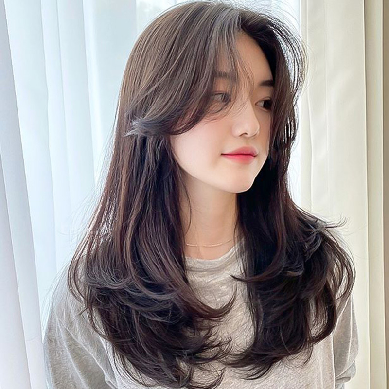 假发女长发网红中分八字刘海锁骨发自然蓬松大波浪长卷发全头套式