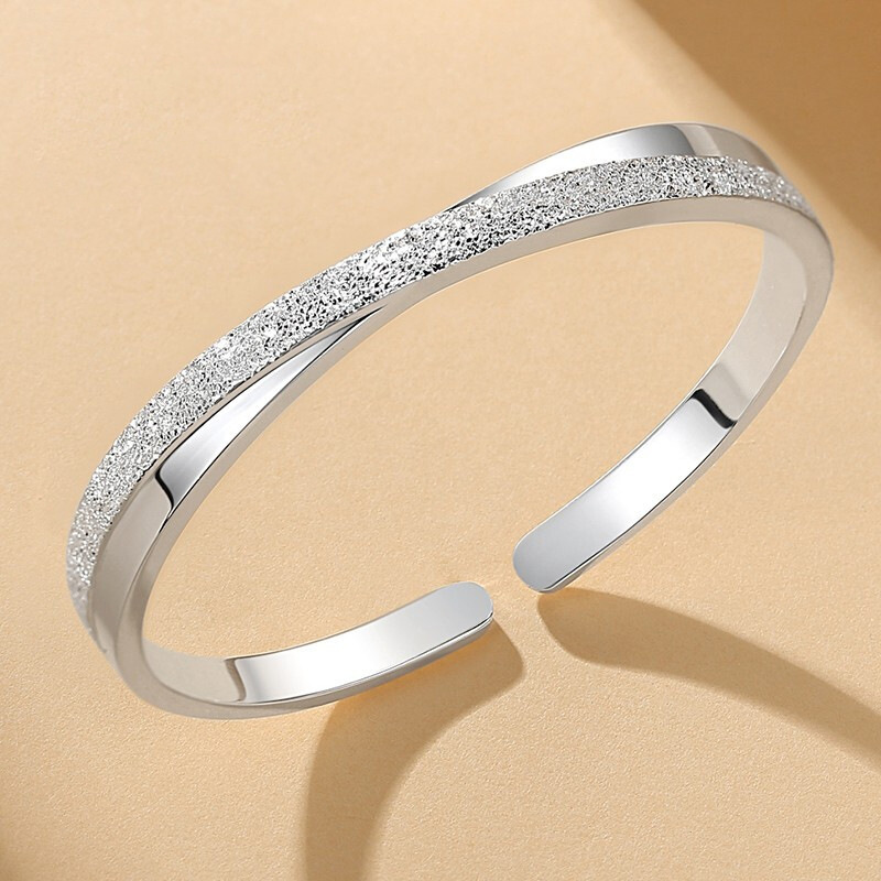 银镯999纯银手镯女 时尚磨砂足银手环银镯子节日送女友妈妈银饰品