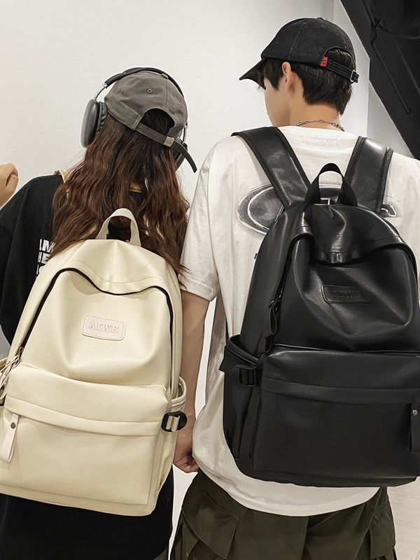 New Backpack Pu Unisex Backpack Simple Trend Ins Durable Schoolbag Large Capacity Campus Schoolbag