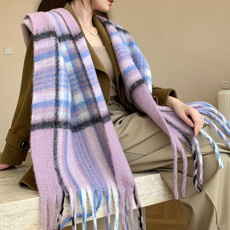 Popular Spring and Winter Ac Scarf Warm Thick Color Plaid Scarf Bib Shawl Fashionable All-Match Western Style Outer Wear