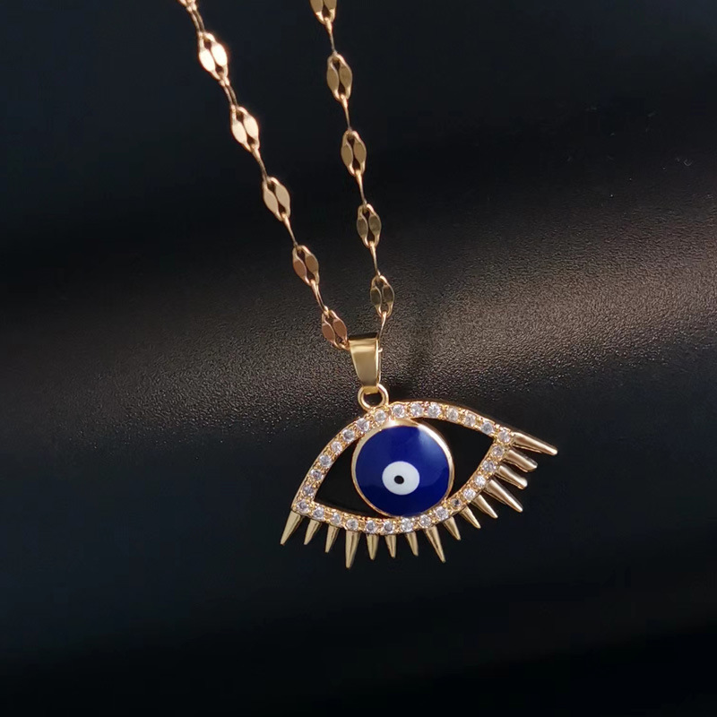 European and American Dark Style Blue Eyes Titanium Steel Necklace Oil Dripping Devil's Eye Clavicle Chain Bohemian Foreign Trade Wholesale