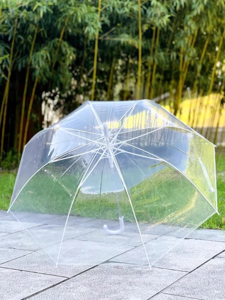 v^透明雨伞韩版学生自动折叠手动塑长柄小清新晴雨伞磨砂加厚批发