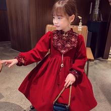 女童拜年冬装儿童2024新款红色洋气公主加绒连衣裙中国新年