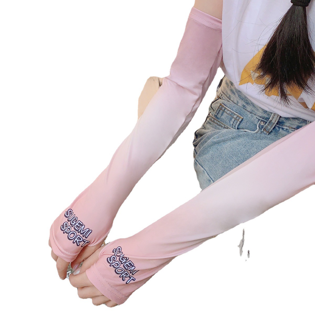 Summer New Gradient Color Sun Protection Ice Sleeve Korean Style Fashion Letters UV Protection Oversleeve Outdoor Viscose Fiber Oversleeve