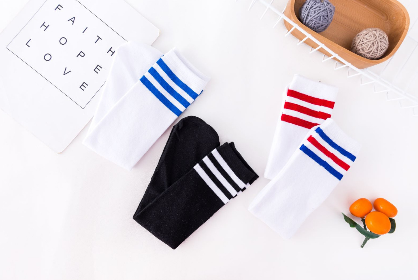 三条杠学生袜子运动中筒袜亲子袜棉袜过膝堆堆足球袜儿童袜批发