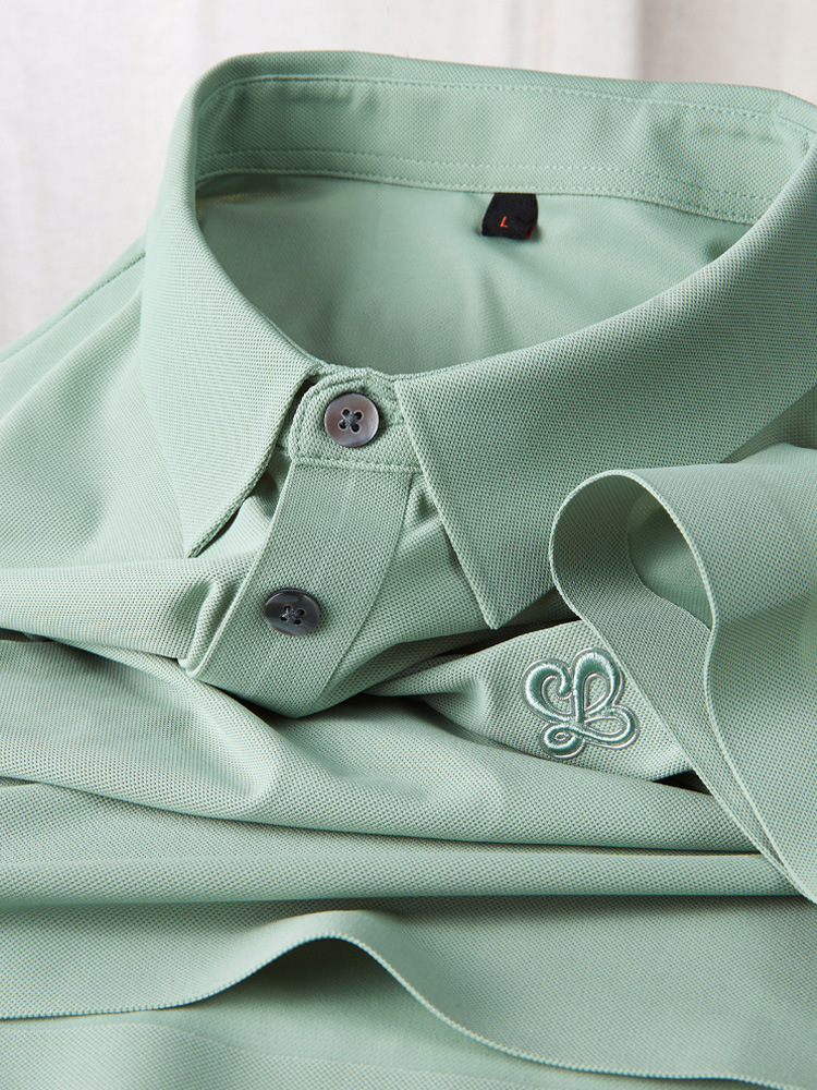Summer Thin Slim-Fit Ice Silk Cool Business Polo Shirt Light Luxury High-End Seamless Lapel Men's Short Sleeve T-shirt