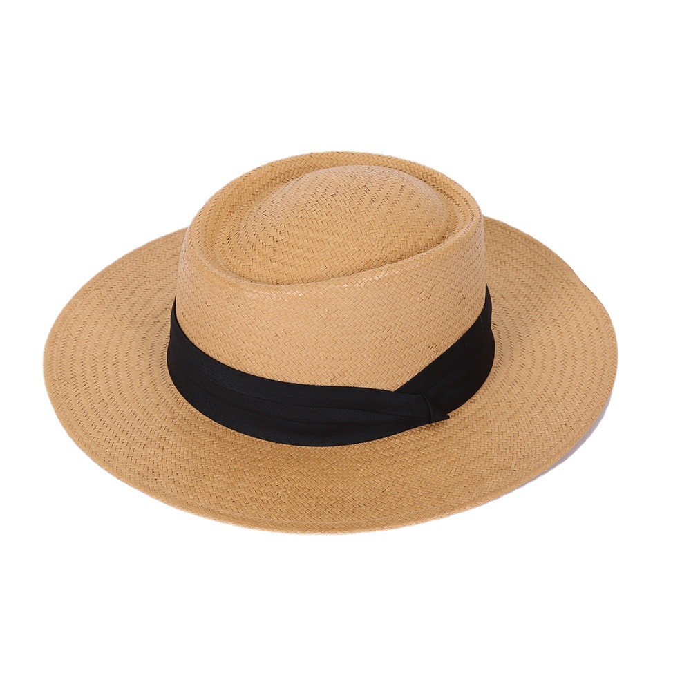 Summer New Flat Brim Paper Knitted Hat Men's Women's Straw Hat Beach Sun-Proof Sun Protection Hat British Style Casual Fedora Hat