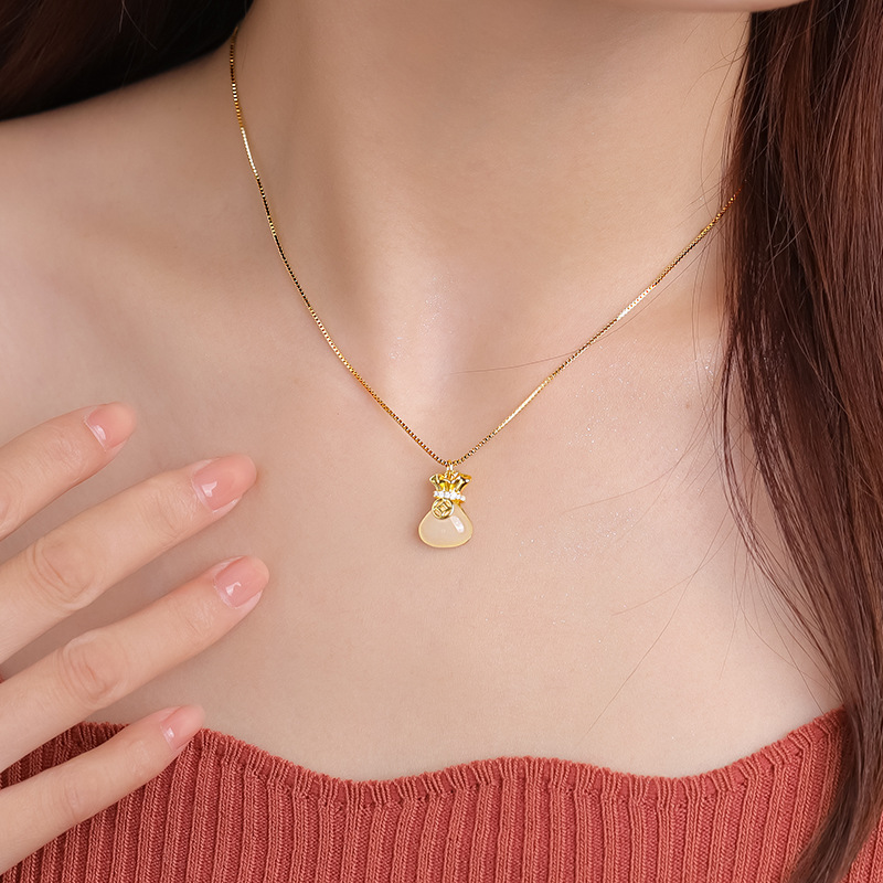 Anti-Jade Titanium Steel Lucky Bag Necklace Light Luxury Minority 2023 New Trendy High-Grade Clavicle Chain Temperament Necklace