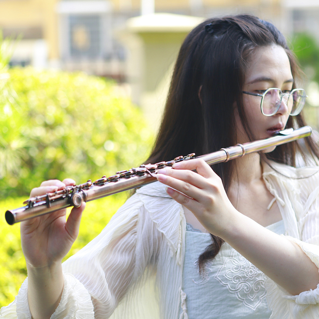 16孔长笛c调闭键加e键曲列式白铜管体初学乐队演奏考级笛子套装