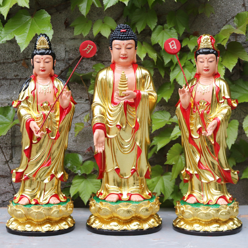 东方三圣佛像家用店铺供奉摆件树脂玻璃钢神像日光月光菩萨药师佛
