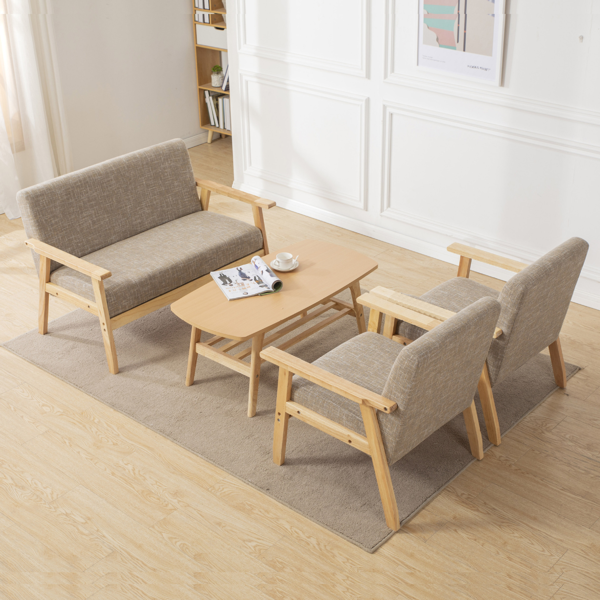 办公室沙发茶几组合小户型简约接待洽谈会客商务休闲北欧风双人位