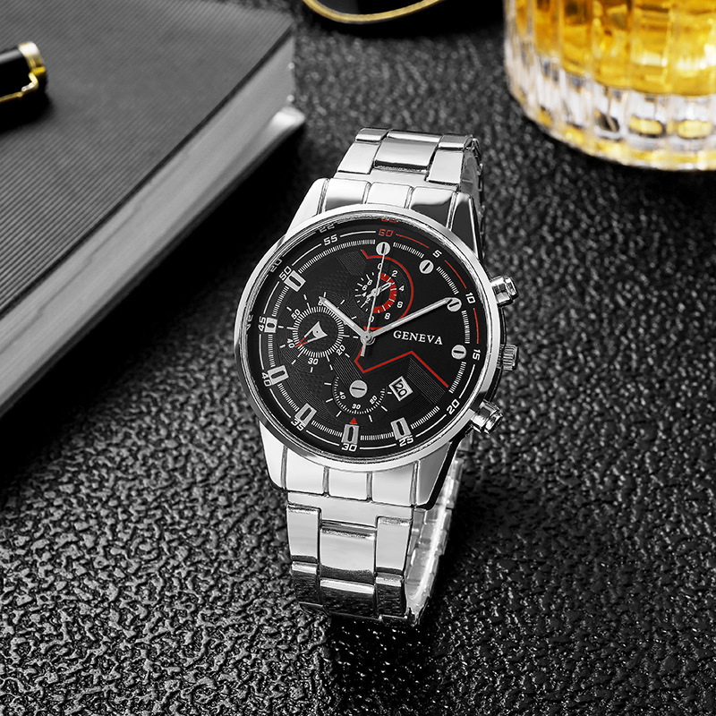 Foreign Trade Cross-Border Hot Selling Fashion Calendar Business Men's Watch Men's Watch Six-Pin Metal Mesh Belt Alloy Strap