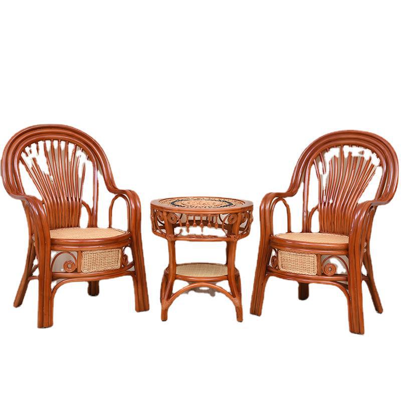 印尼真藤椅三件套阳台休闲茶桌家用藤编桌椅组合单人实木靠背椅子