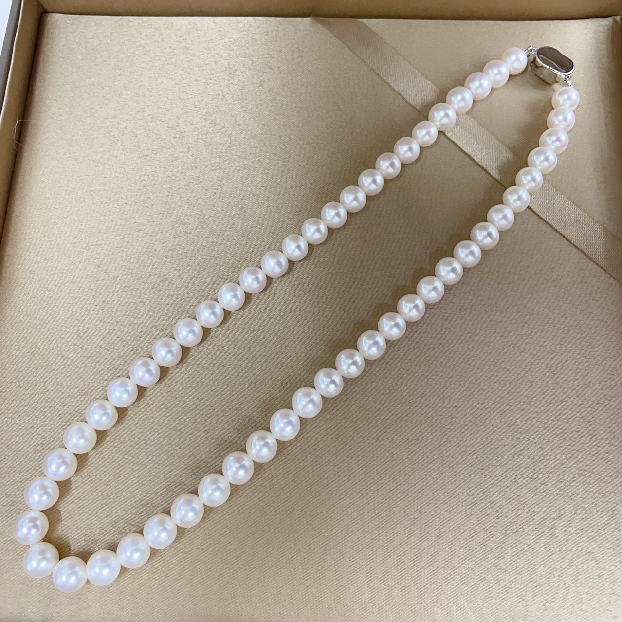 8-9mm天淡水然强光正圆微瑕珍珠项链简约送妈妈镜面光串珠项链女