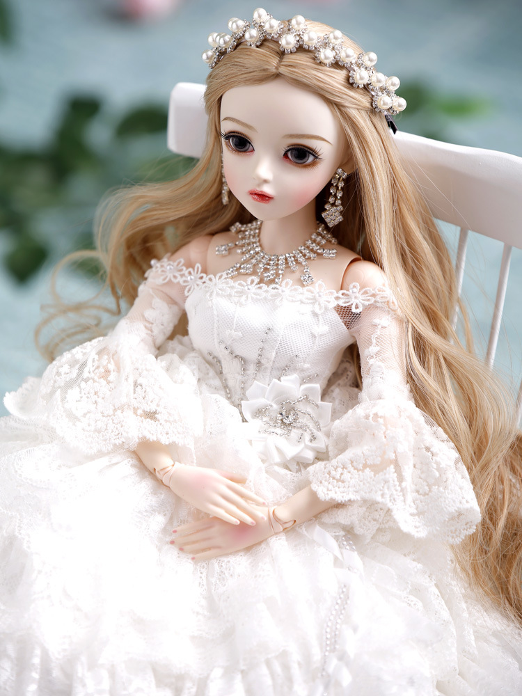 齐地大拖尾新娘婚纱3分换装bjdsd公主娃娃送女孩儿童生日礼物玩具