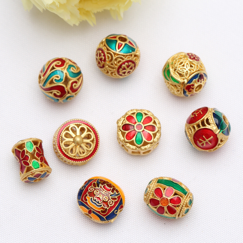 Ancient Law Gold Bead Scattered Beads Alluvial Gold Lucky Beads DIY Bracelet Accessories Bracelet Beads Enamel Hollow Accessories Spacer Beads