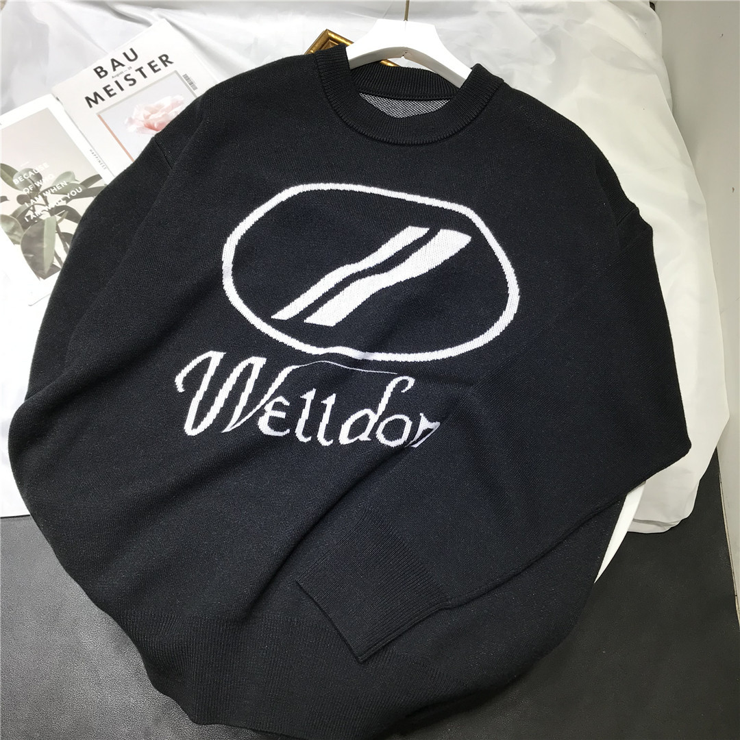 wd潮牌字母提花logo圆领套头针织衫男女韩版宽松休闲长袖毛衣秋冬