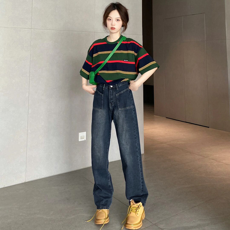   High Waist Wide eg Jeans for Women Spring and Autumn 2023 New Slimming Hong Kong Style Versatile Drape Retro Straight Mopping Pants