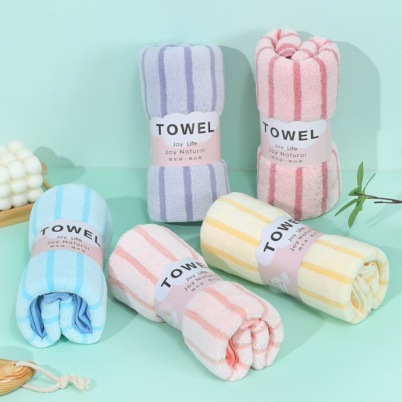 Towel Coral Fleece High Density Warp Knitted Towel Foreign Trade Soft Absorbent Color Stripes Cationic Welfare Logo Polyester Brocade