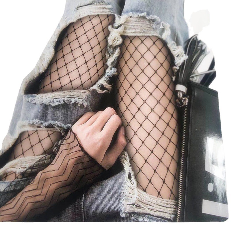 Factory Wholesale Hollow Hot Rhinestone Jk Sexy Mesh Stockings Black Stockings European and American Large Size Temptation Letter Ins Fishnet Stockings