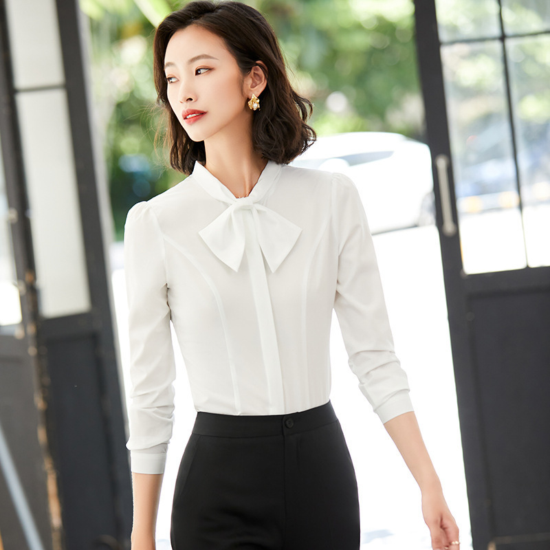 韩版时尚洋气白衬衣设计感小众职业上衣气质工作服薄款雪纺衬衫女