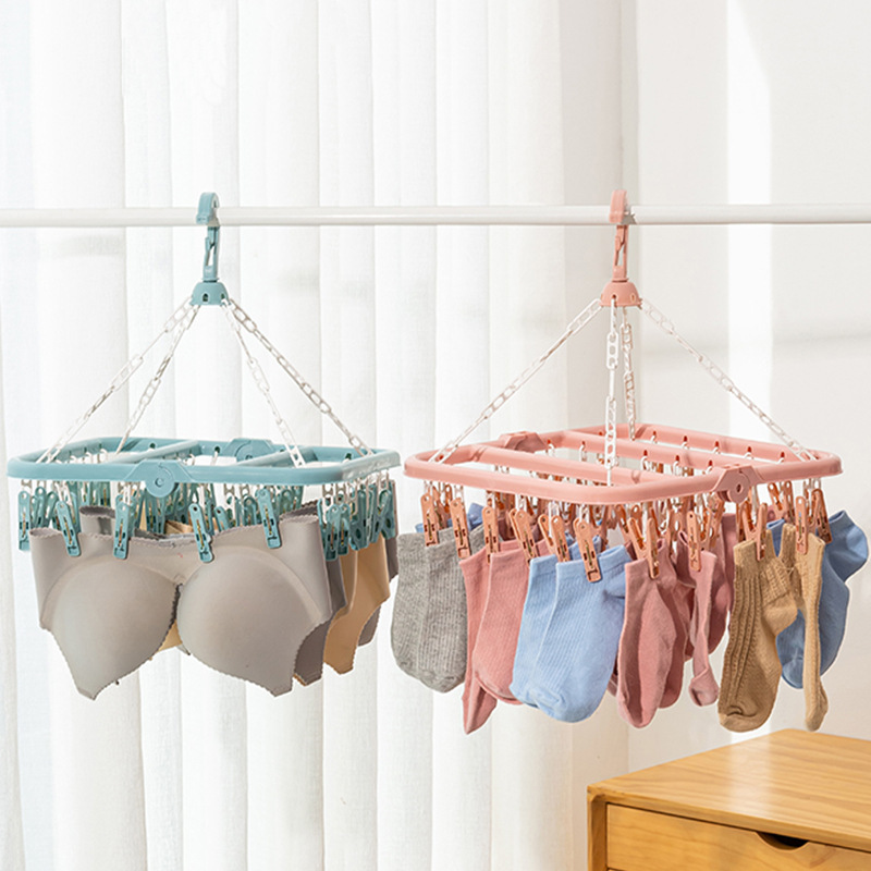 晾衣架多夹子婴儿晒袜子神器挂衣服内衣裤圆盘挂钩防风多功能家沸