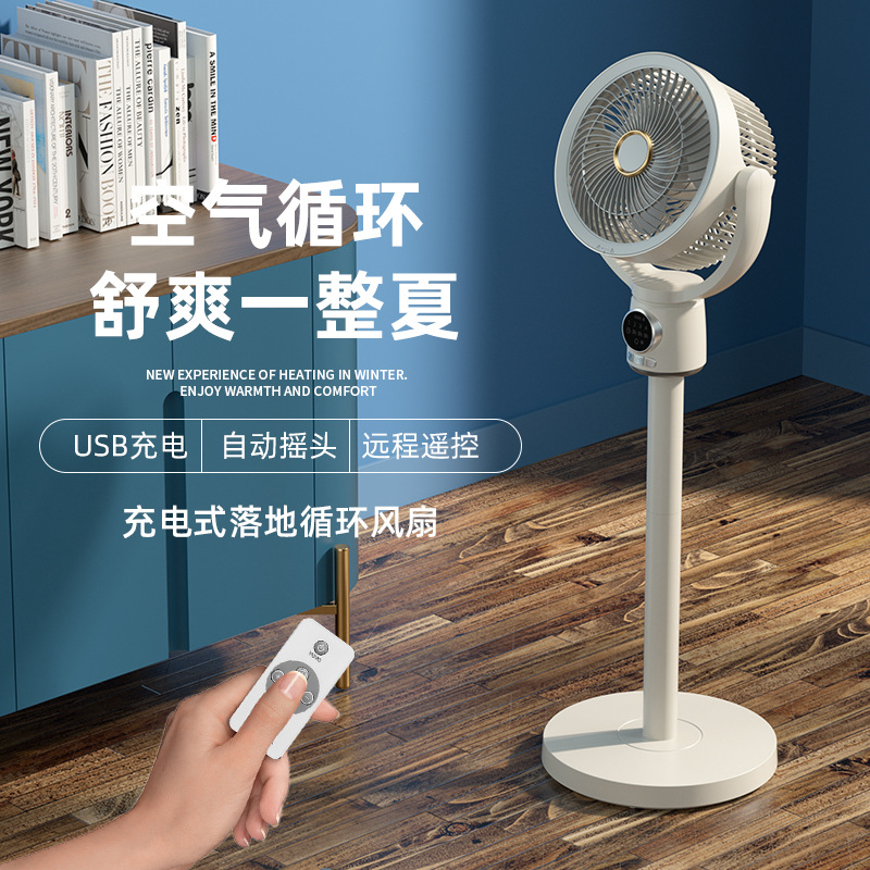 New Desktop Circulating Electric Fan Household Shaking Head Usb Mute Convection Vertical Night Light Remote Control Timing Floor Fan