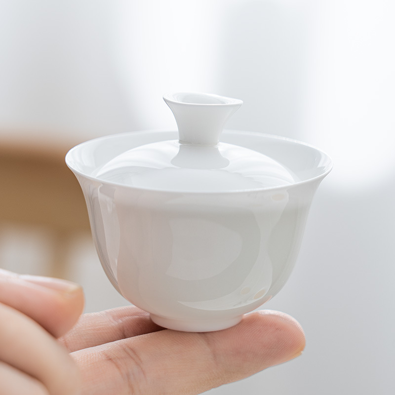 潮州不烫手白陶瓷潮汕功夫茶具骨瓷超薄胎2.5寸二才盖碗 厂家直销